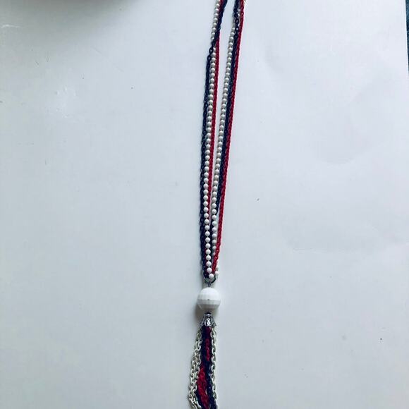 Vintage 70s Red White Blue Disco Ball Tassel Necklace 22" - Picture 5 of 6